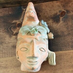 Vintage Mayan Aztec Style Terracotta Clay Mask Wall Hanging Art Decor